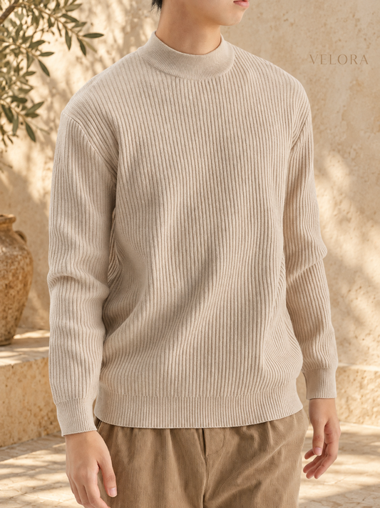 Men's Plus Size Ribbed Mock Neck Sweater – image 1 – VELORA Mediterranean