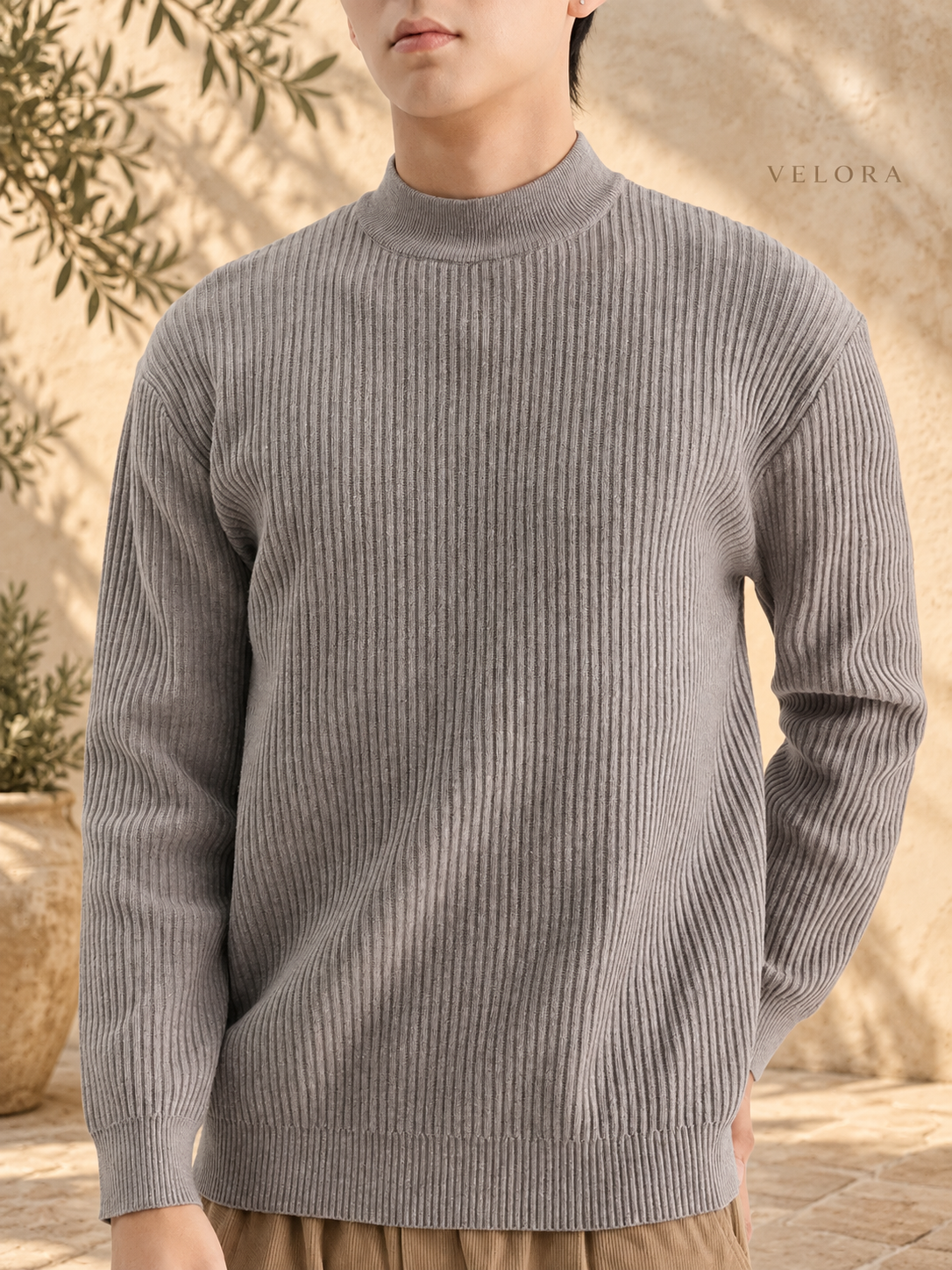 Men's Plus Size Ribbed Mock Neck Sweater – image 10 – VELORA Mediterranean