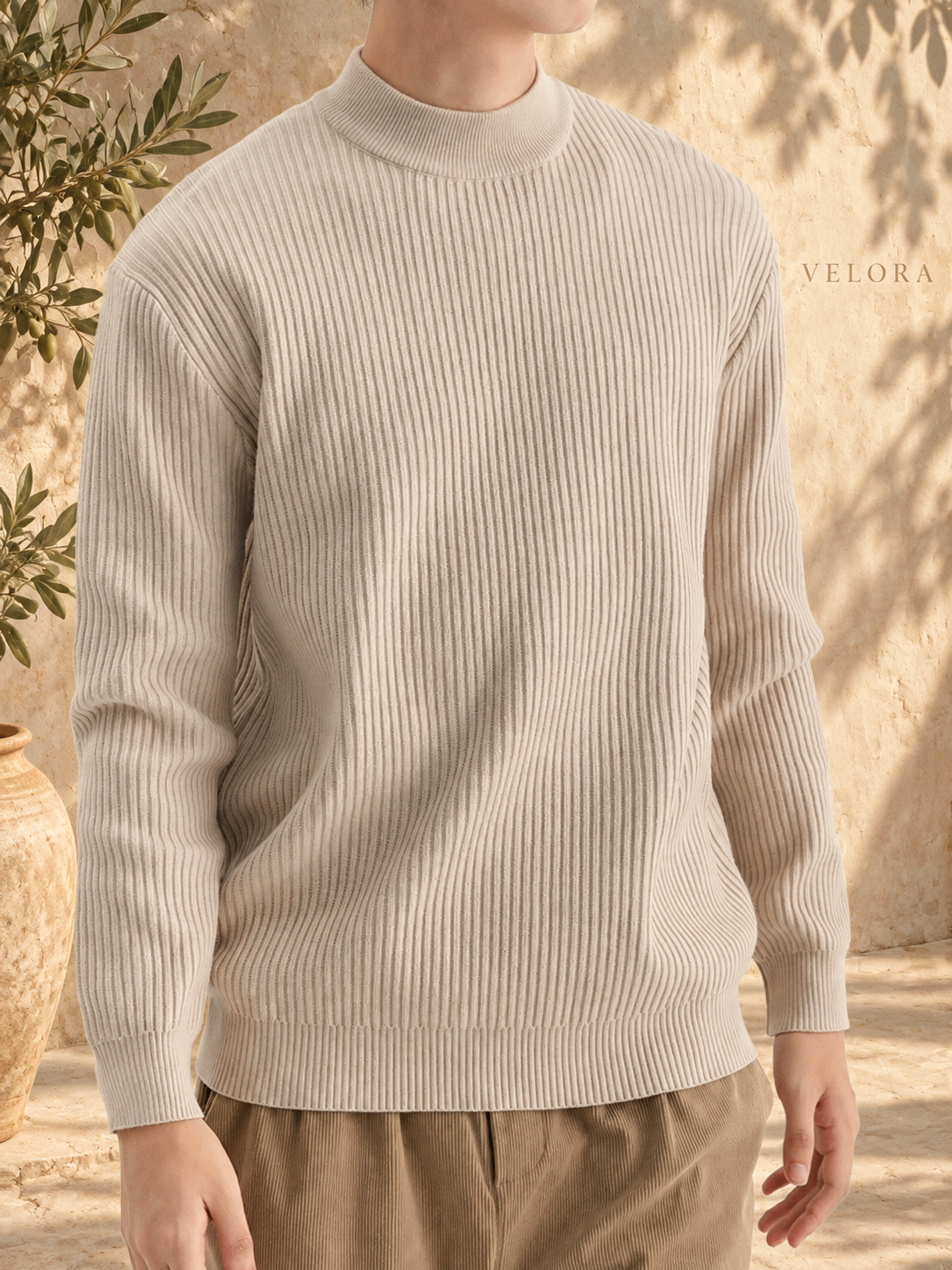 Men's Plus Size Ribbed Mock Neck Sweater – image 3 – VELORA Mediterranean