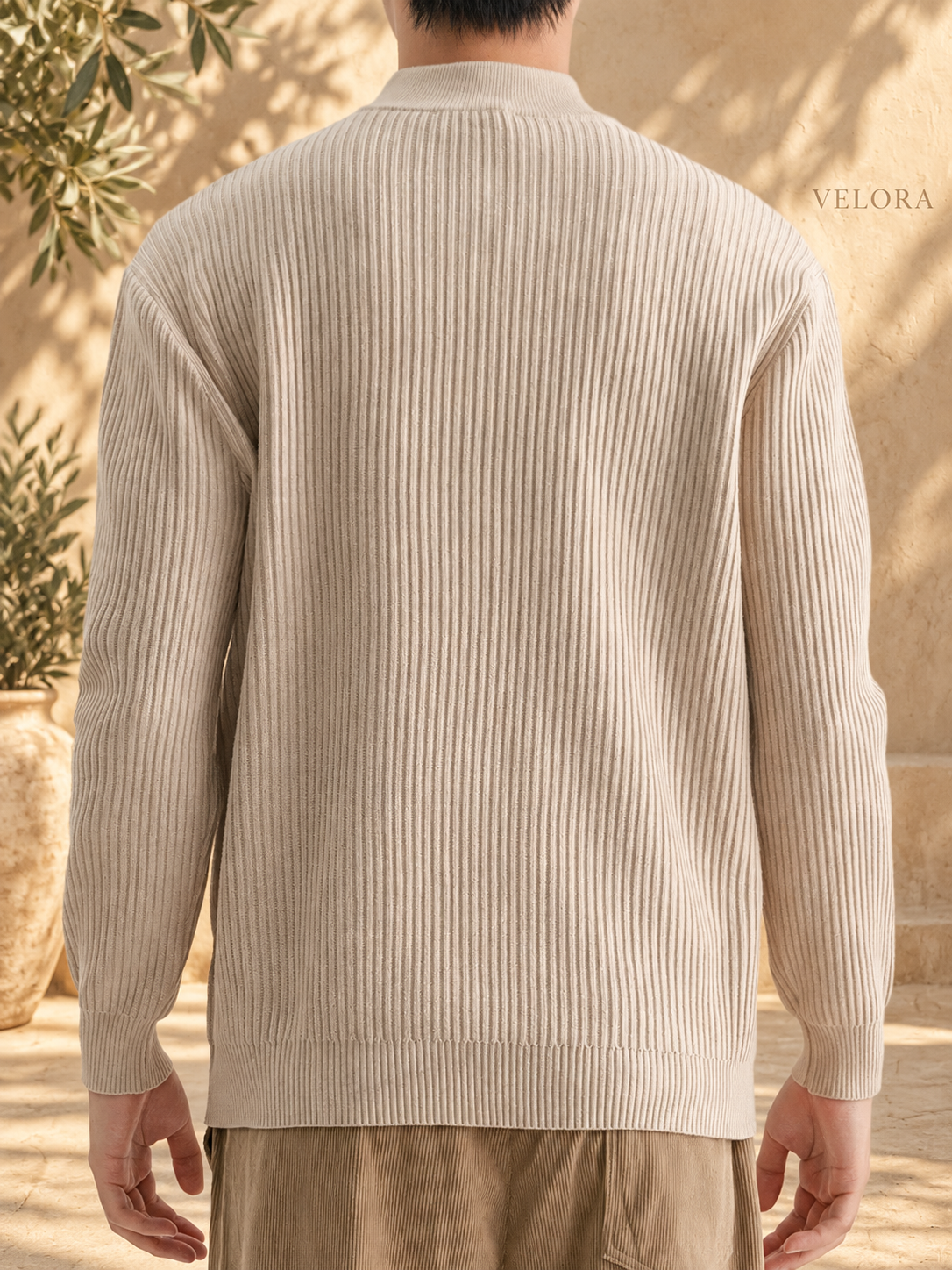 Men's Plus Size Ribbed Mock Neck Sweater – image 4 – VELORA Mediterranean