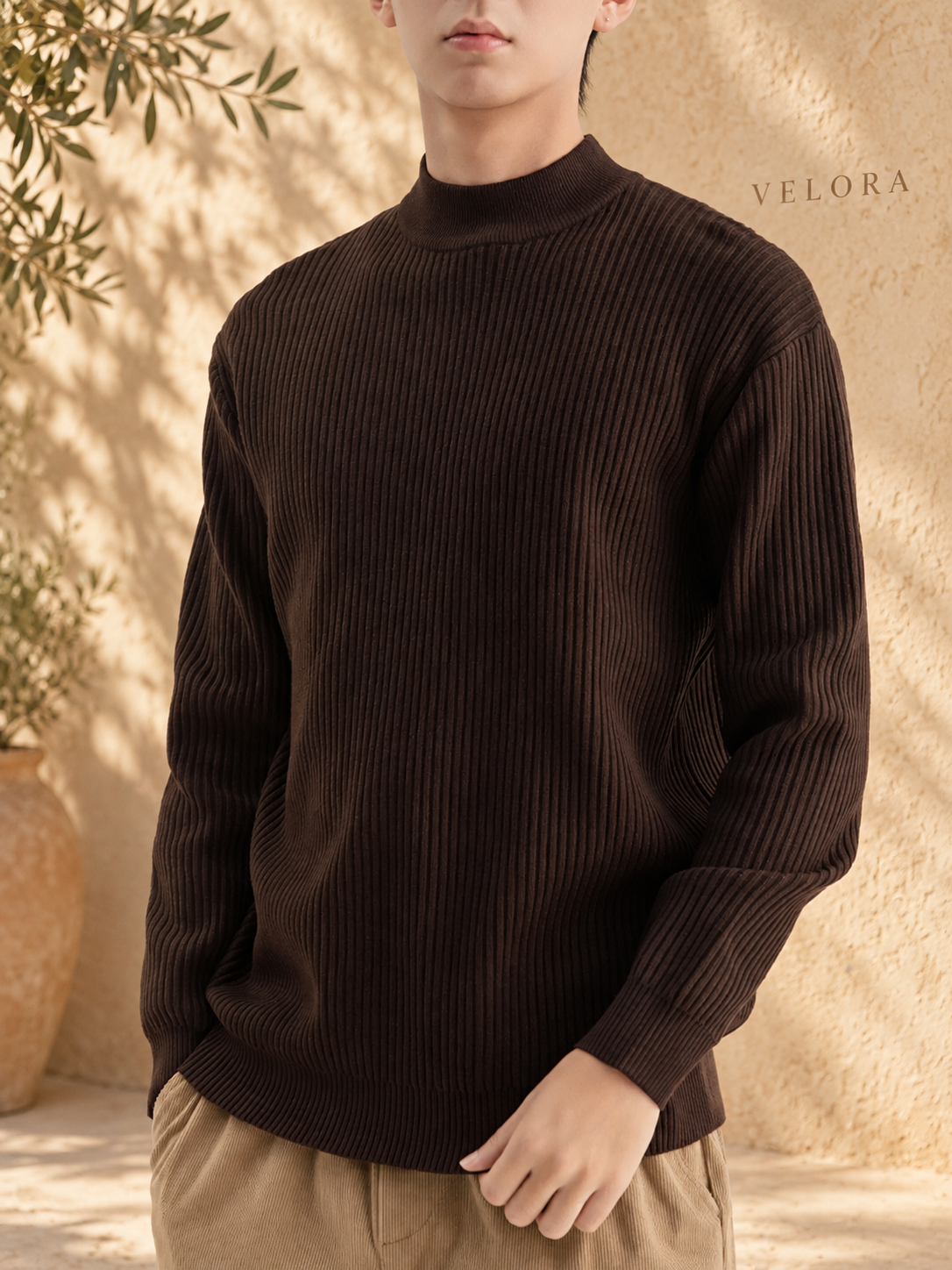 Men's Plus Size Ribbed Mock Neck Sweater – image 7 – VELORA Mediterranean