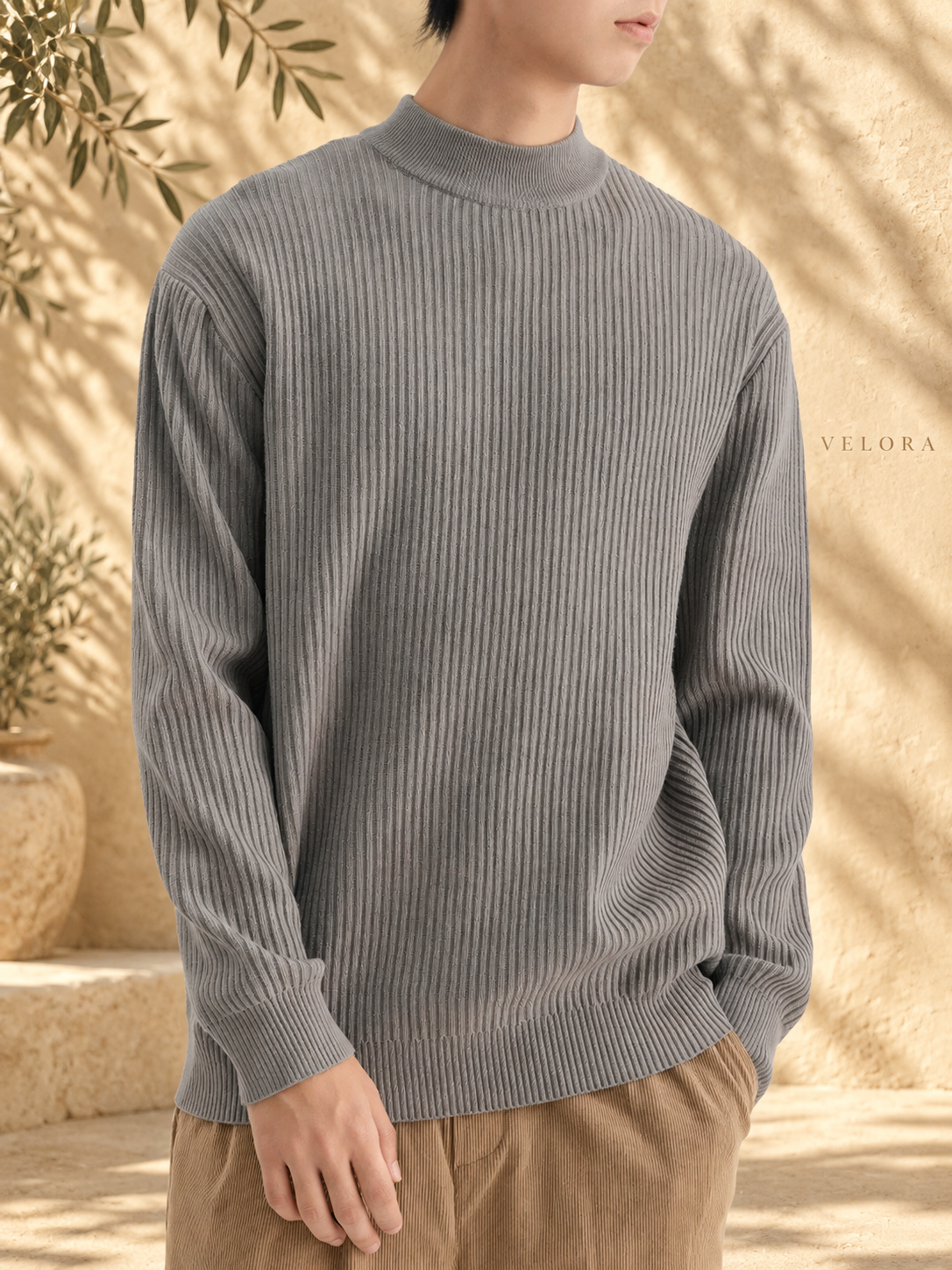Men's Plus Size Ribbed Mock Neck Sweater – image 8 – VELORA Mediterranean