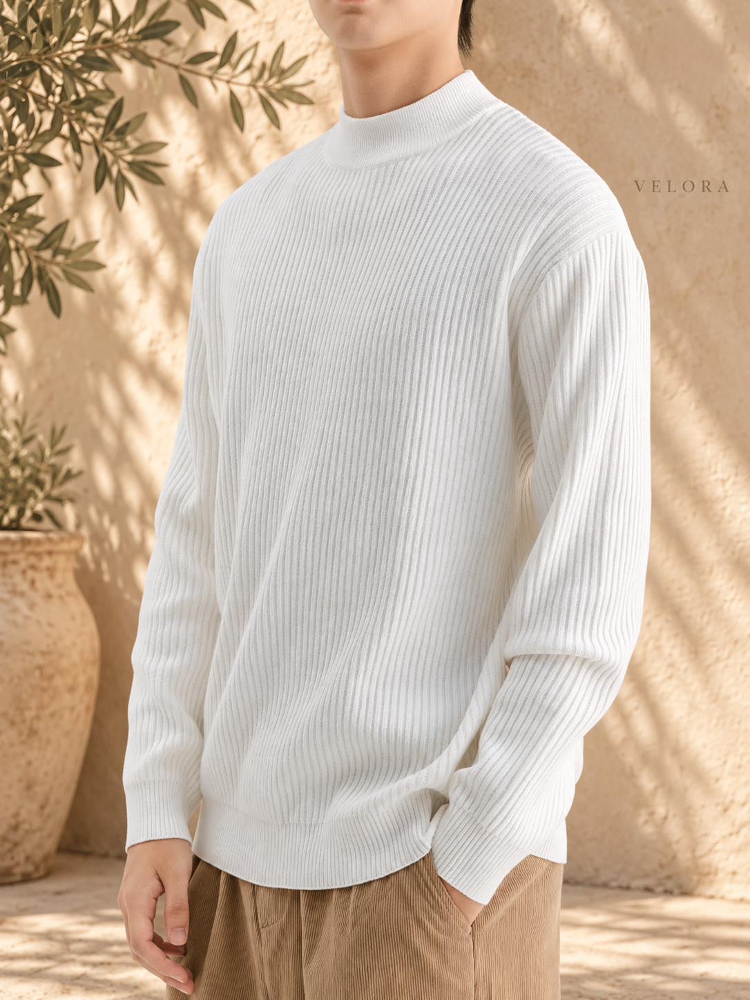 Men's Plus Size Ribbed Mock Neck Sweater – image 9 – VELORA Mediterranean