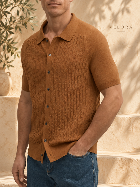Men's Plus Size Short-Sleeve Textured Knit Cardigan – image 1 – VELORA Mediterranean