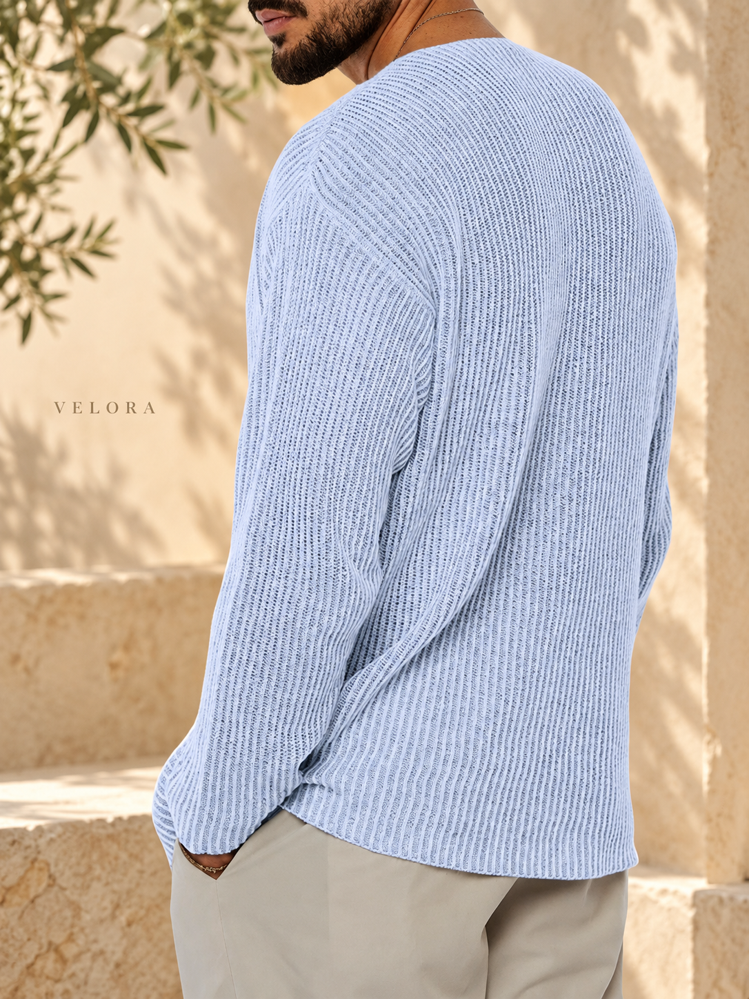 Men's Casual V-Neck Ribbed Knit Sweater – image 8 – VELORA Mediterranean