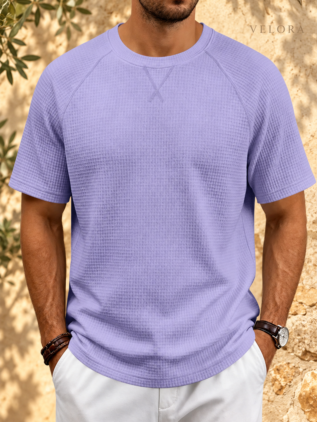 VELORA Men's Waffle Knit Raglan T-Shirt 1