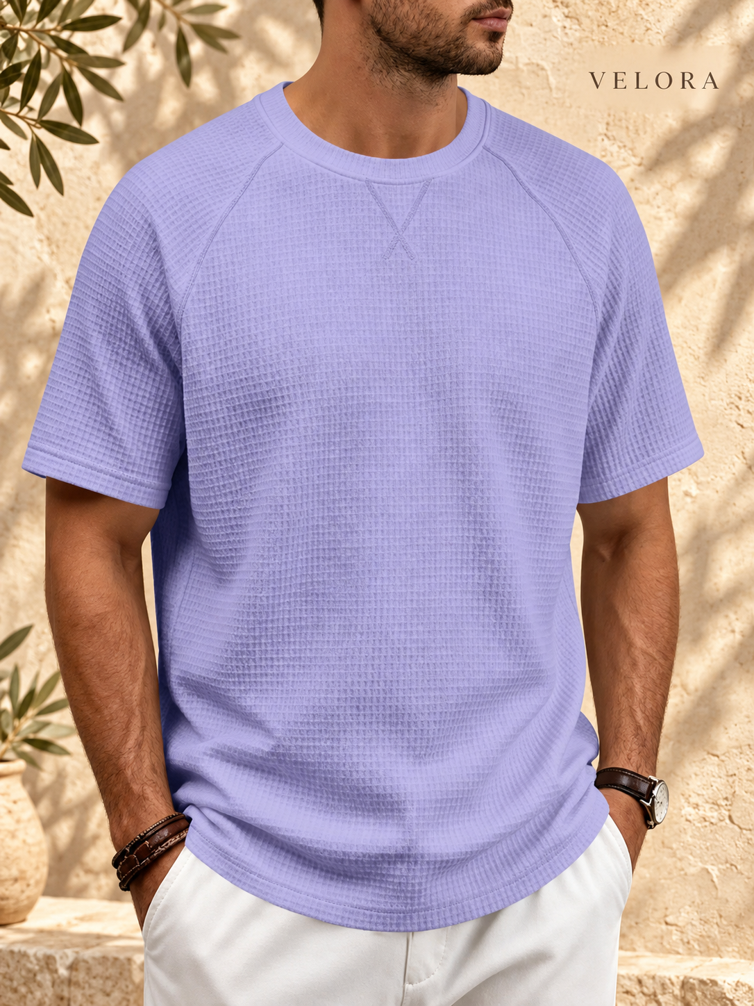 VELORA Men's Waffle Knit Raglan T-Shirt 2
