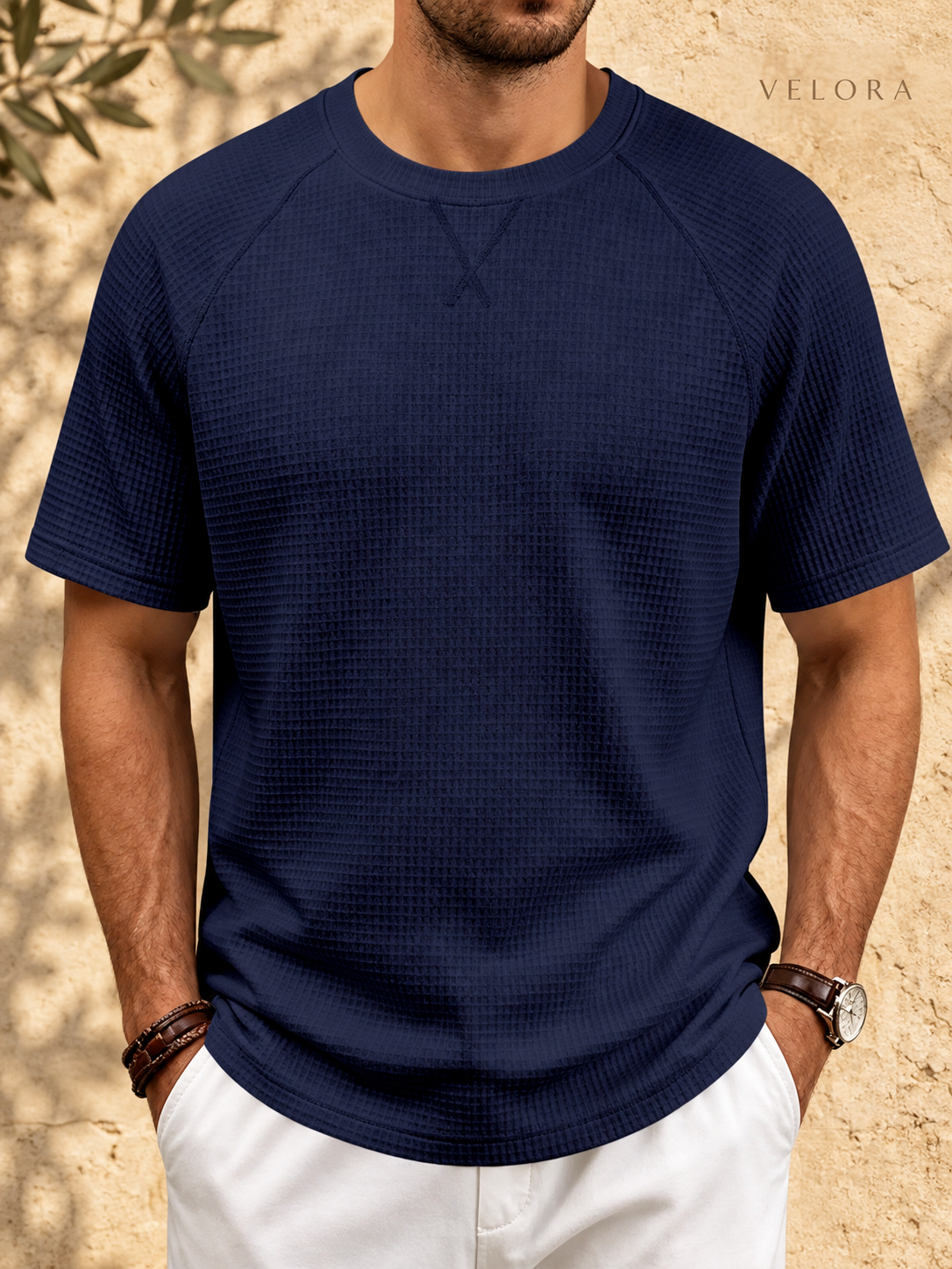 VELORA Men's Waffle Knit Raglan T-Shirt 4