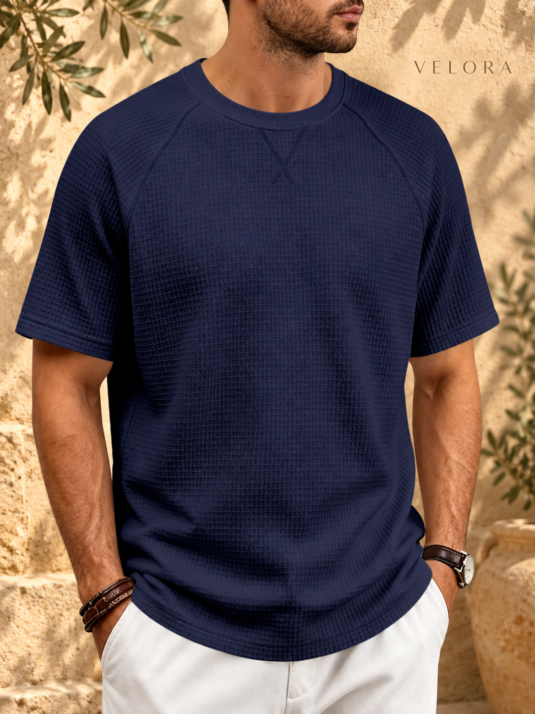 VELORA Men's Waffle Knit Raglan T-Shirt 5