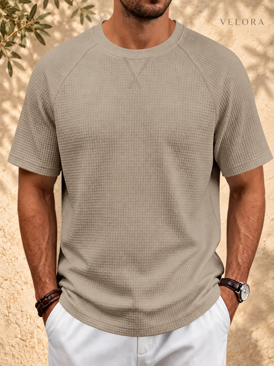 VELORA Men's Waffle Knit Raglan T-Shirt 7