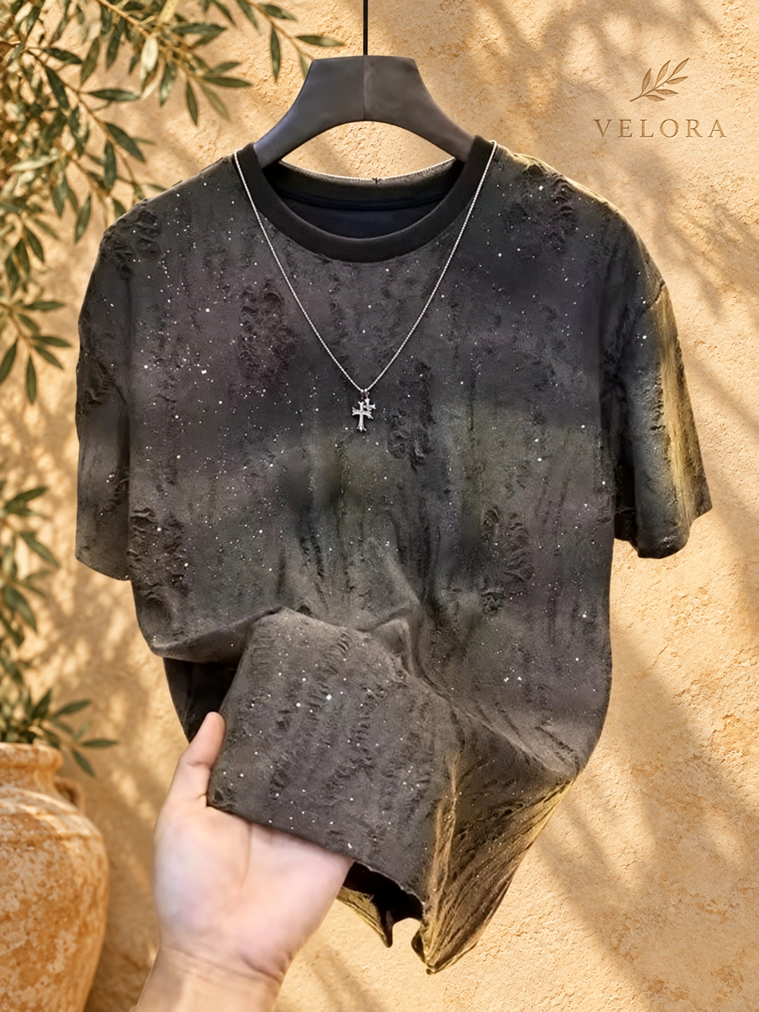 Men's Distressed Short Sleeve T-Shirt – Coffee Color – VELORA Mediterranean