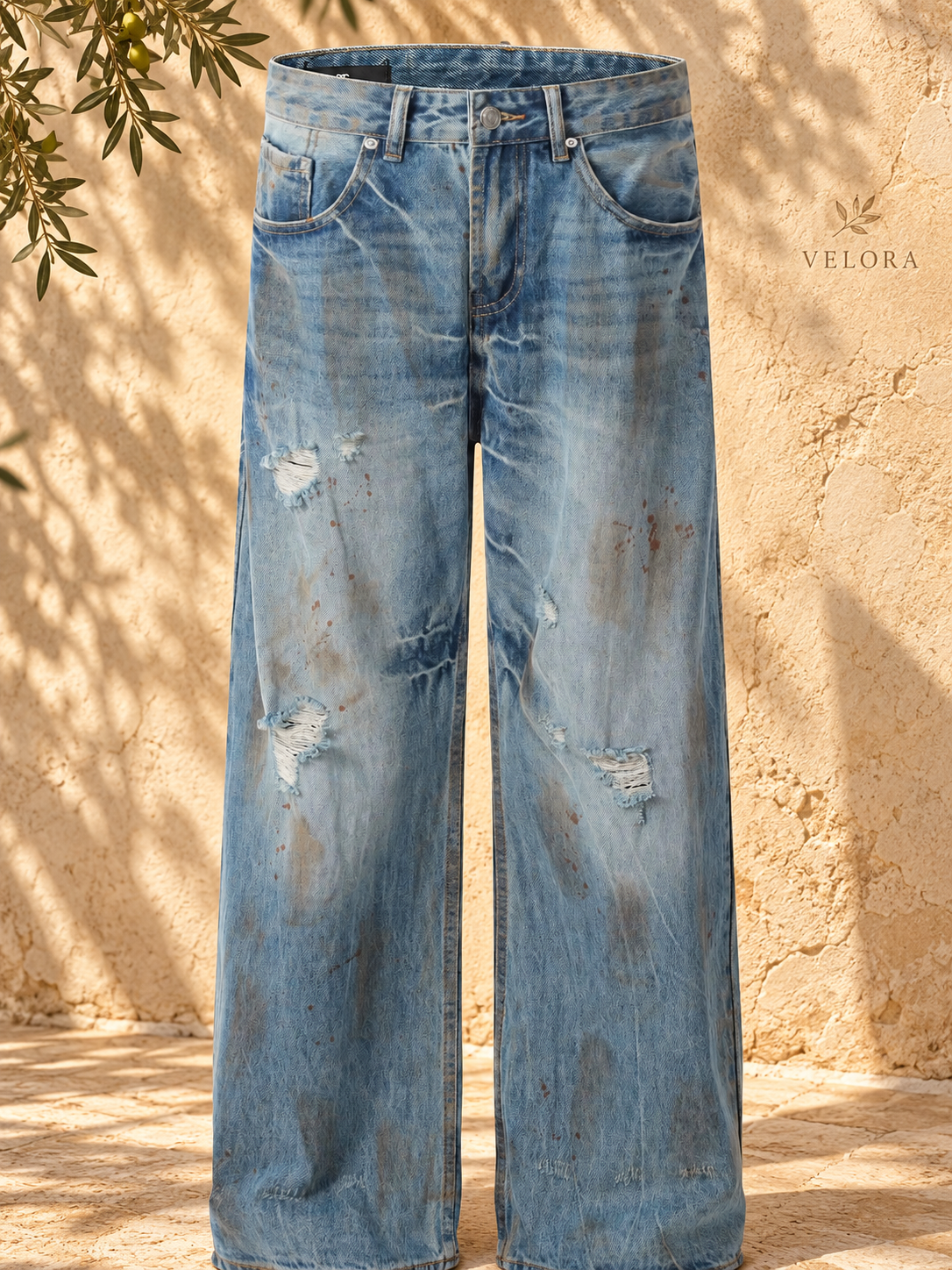 Men's Vintage Distressed Wide Leg Denim Jeans – image 1 – VELORA Mediterranean