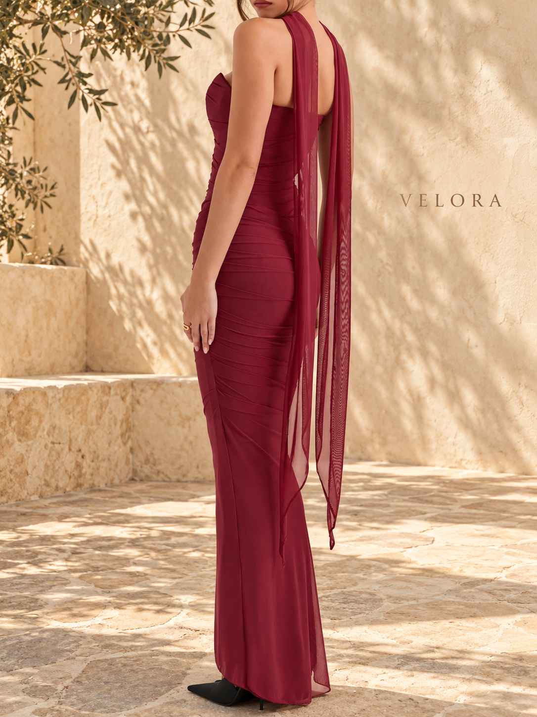 VELORA Ruched Tube Top & Maxi Skirt Set 10